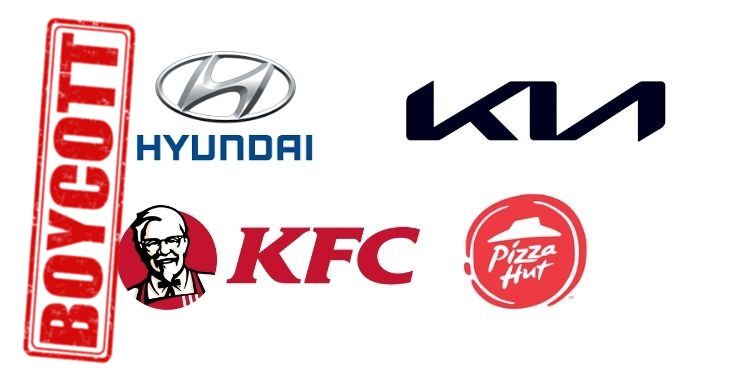 boycott hundai, boycott kfc, boycott kia, boycott pizza hut